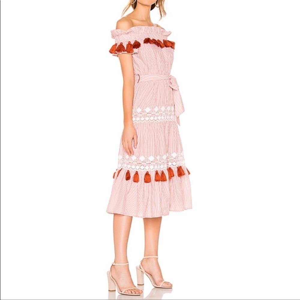 Revolve Dress Striped Tassel Orange Pink Size Small